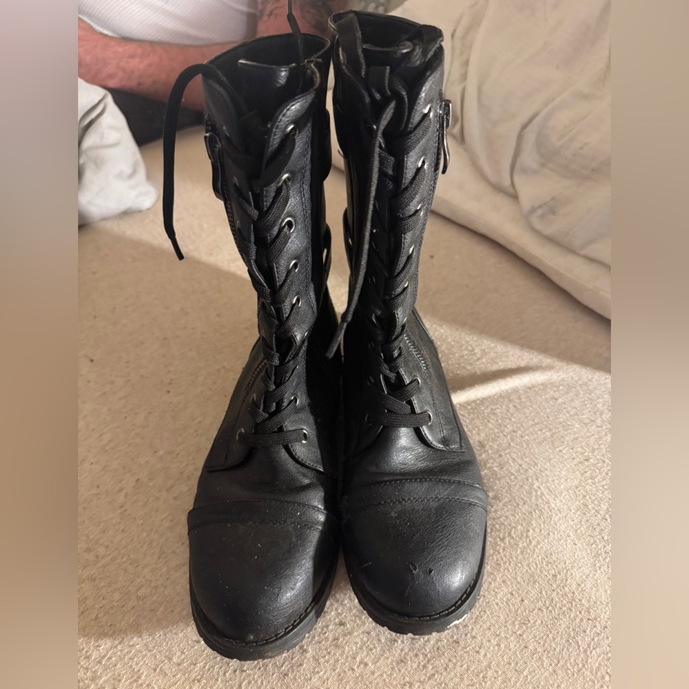 Black Lace-Up Combat Boots size 8